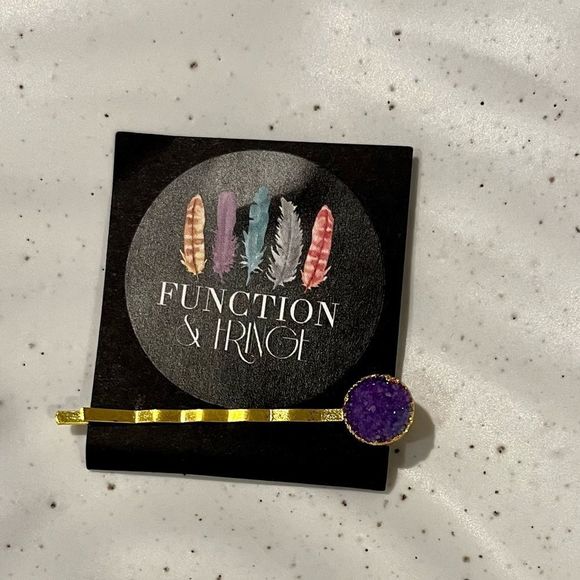 NEW Function & Fringe Purple and Gold Druzy Bobby Pin Style Hair Barrette - Picture 2 of 3